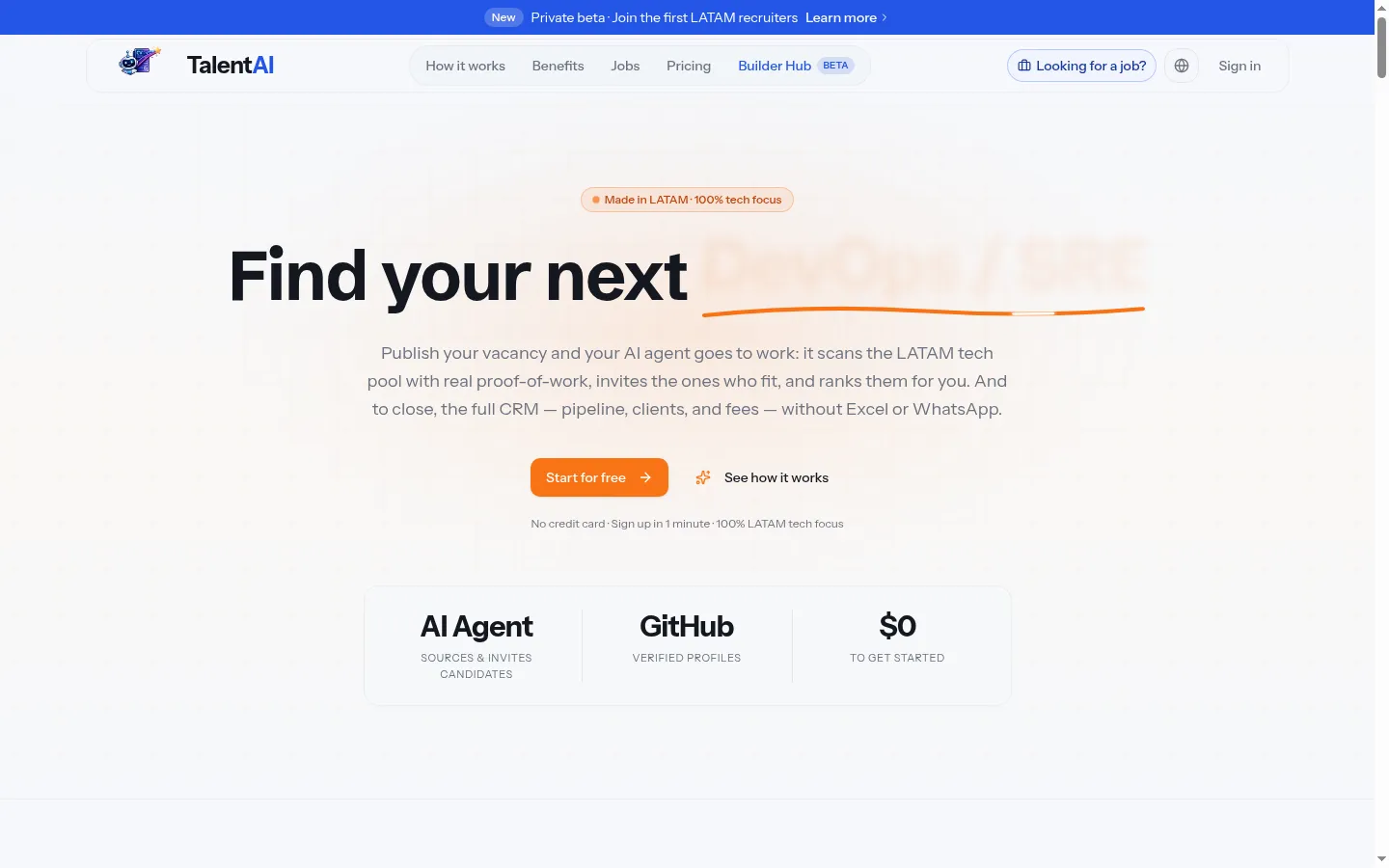 Portada de TalentAI, el producto de recruiting con IA que IDEASCOL diseñó y construyó.