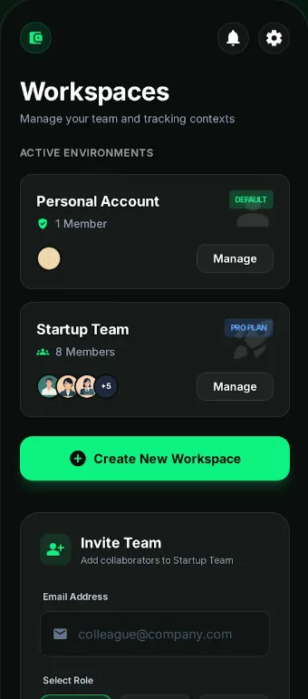 Workspaces de Simplify Expenses: espacios compartidos que separan los gastos de equipo de los personales.